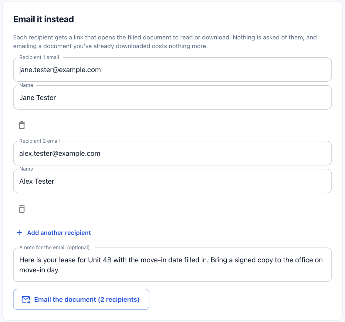 Email it instead, with two recipients and a note