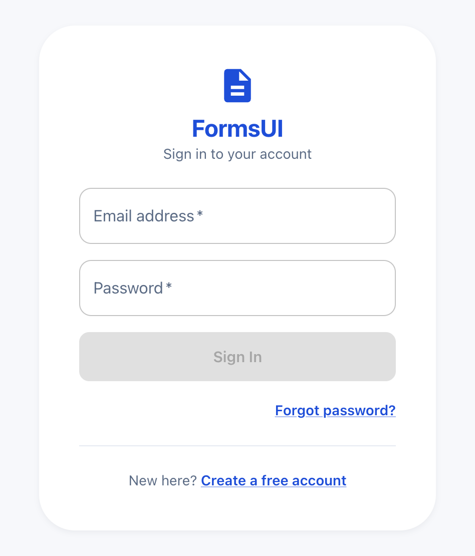 The FormsUI sign-in page