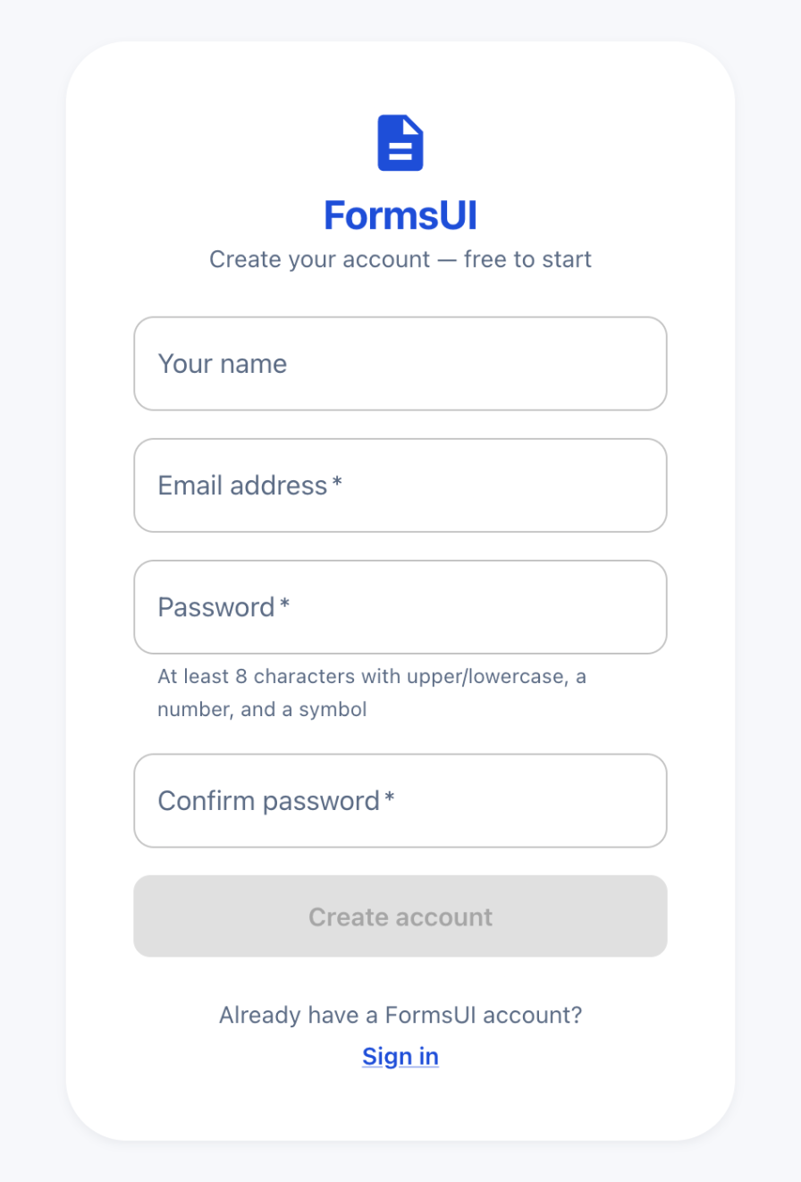 The FormsUI sign-up form